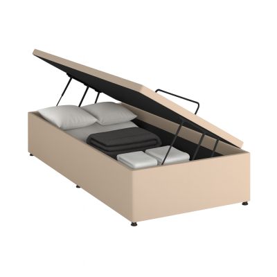 Cama Baú Blindado Suede Bege - Solteiro