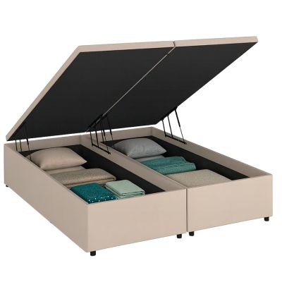 Cama Baú Blindado Suede Bege - Queen