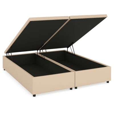 Cama Baú Blindado Suede Bege - Queen