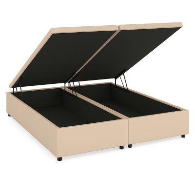 Cama Baú Blindado Suede Bege - King