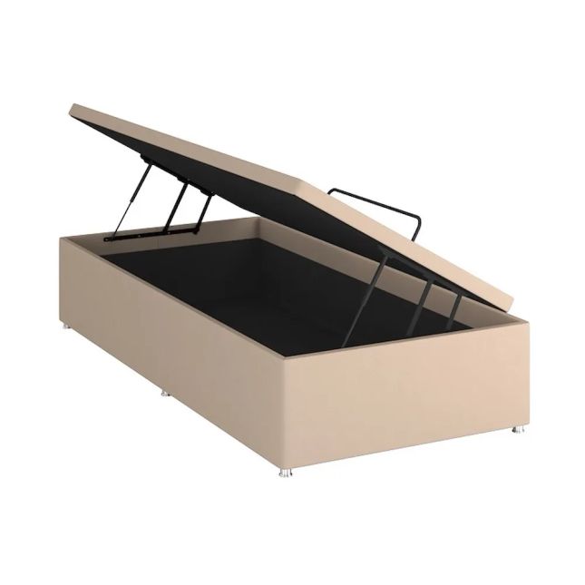 Cama Baú Blindado Suede Bege - Solteiro