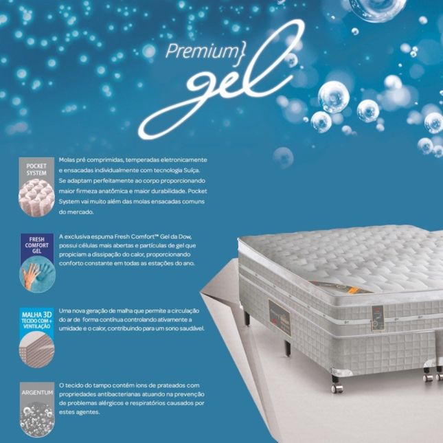 Colchão Mola Pocket Premium Gel Castor - Casal
